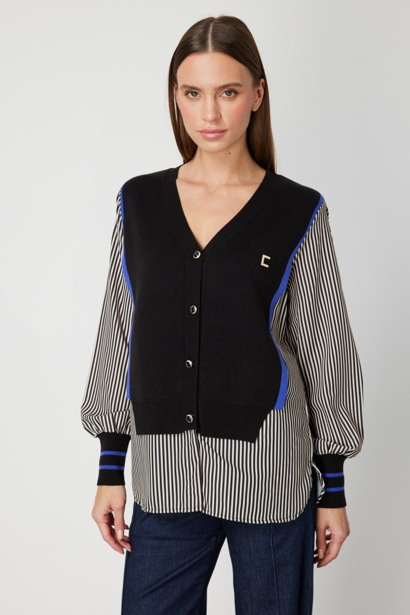 On Kadın Mix Kumaş Gömlekli Bluz 66374 Siyah Siyah