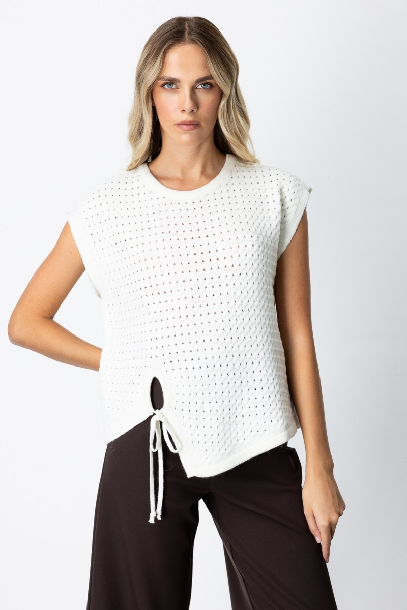 On Kadın Önü Bağlamalı Süveter 65337 Ekru Ekru