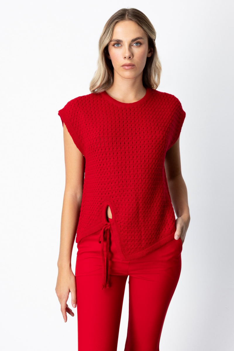 On Kadın Önü Bağlamalı Süveter 65337 Kırmızı Kırmızı