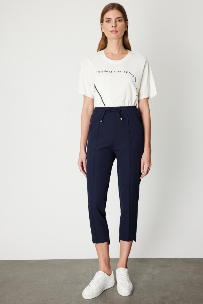 On Kadın Önü Çimalı Dar Paça Eşofman Altı 64138 Lacivert Lacivert