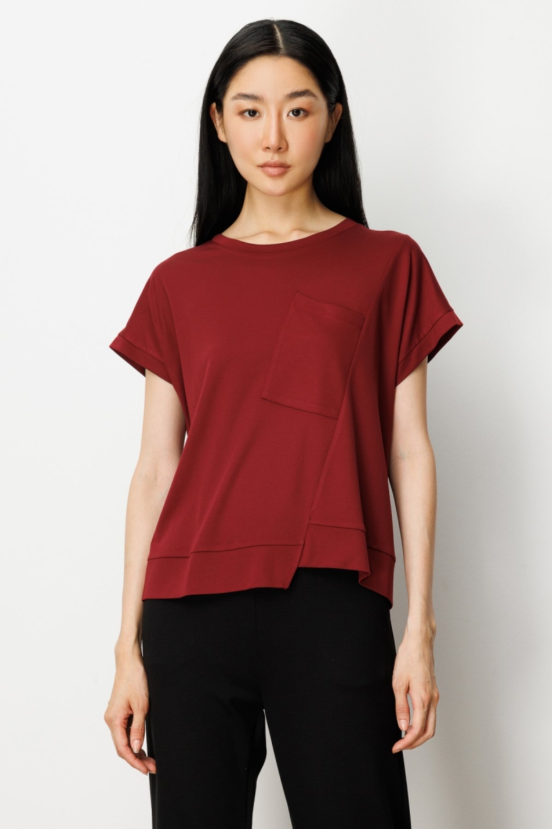 On Kadın Önü Verev Sıfır Yaka Bluz 61584 Bordo Bordo