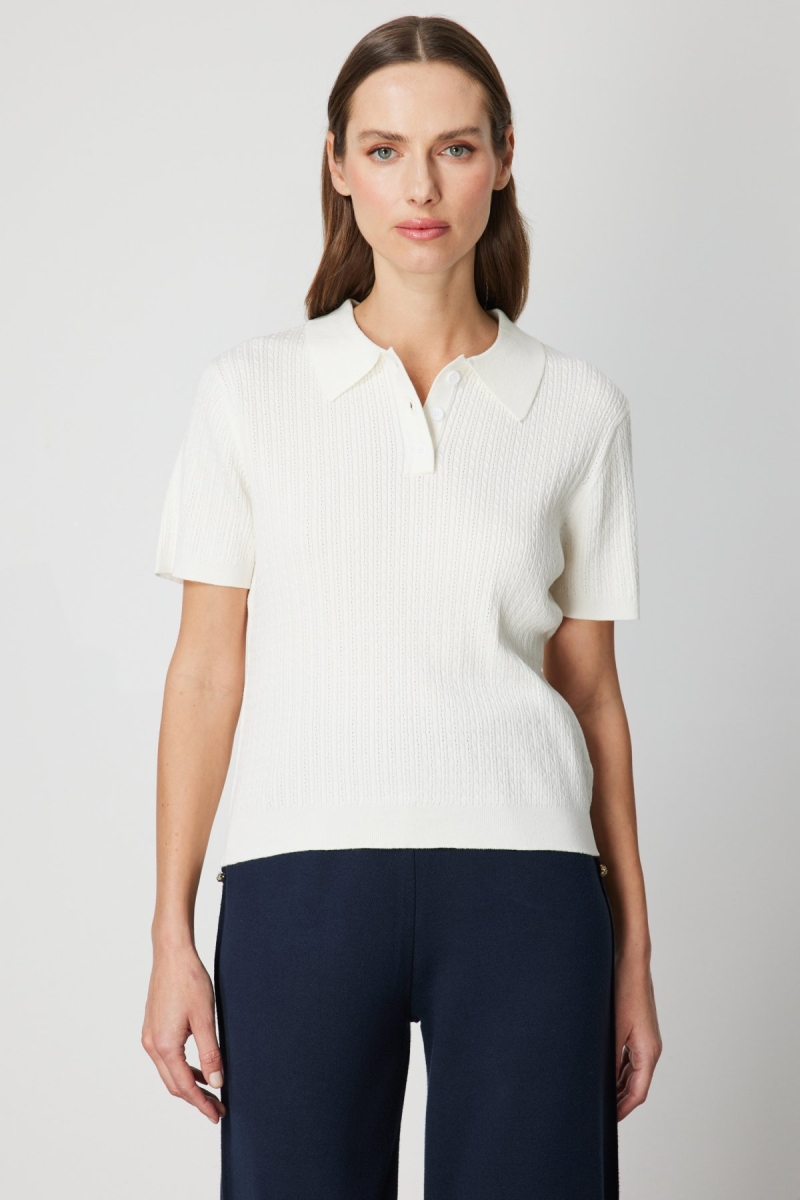 On Kadın Örgülü Kısa Kollu Triko Kazak 60314 Ekru Ekru