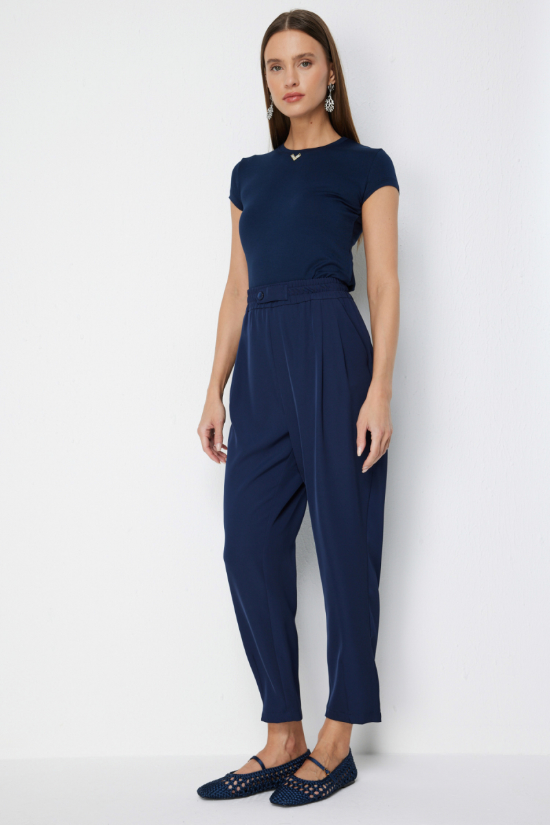 On Kadın Paçası Pileli Yan Cepli Pantolon 78105 Lacivert Lacivert