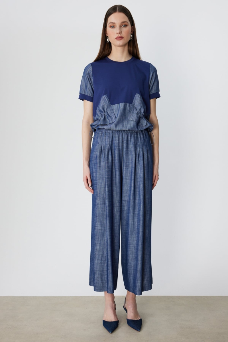 On Kadın Pileli Geniş Paça Pantolon 74120 Indigo Indigo