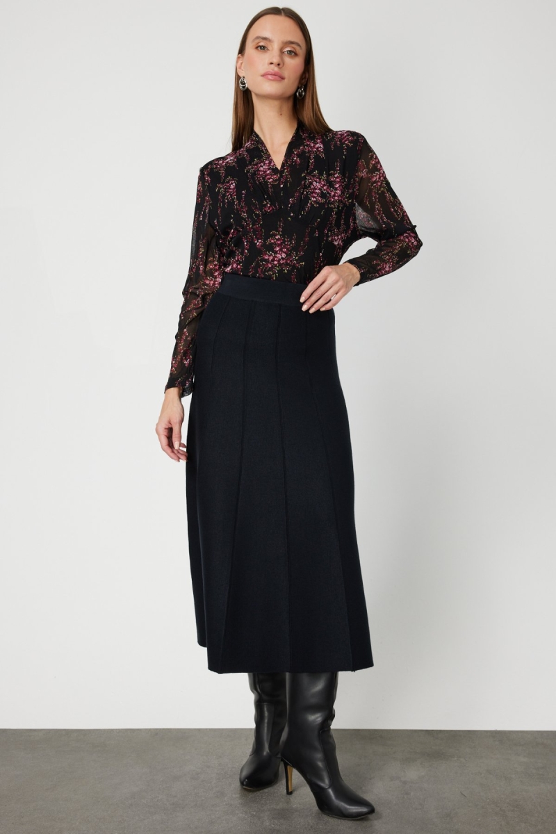 On Kadın Pileli Midi Triko Etek 65210 Siyah Siyah