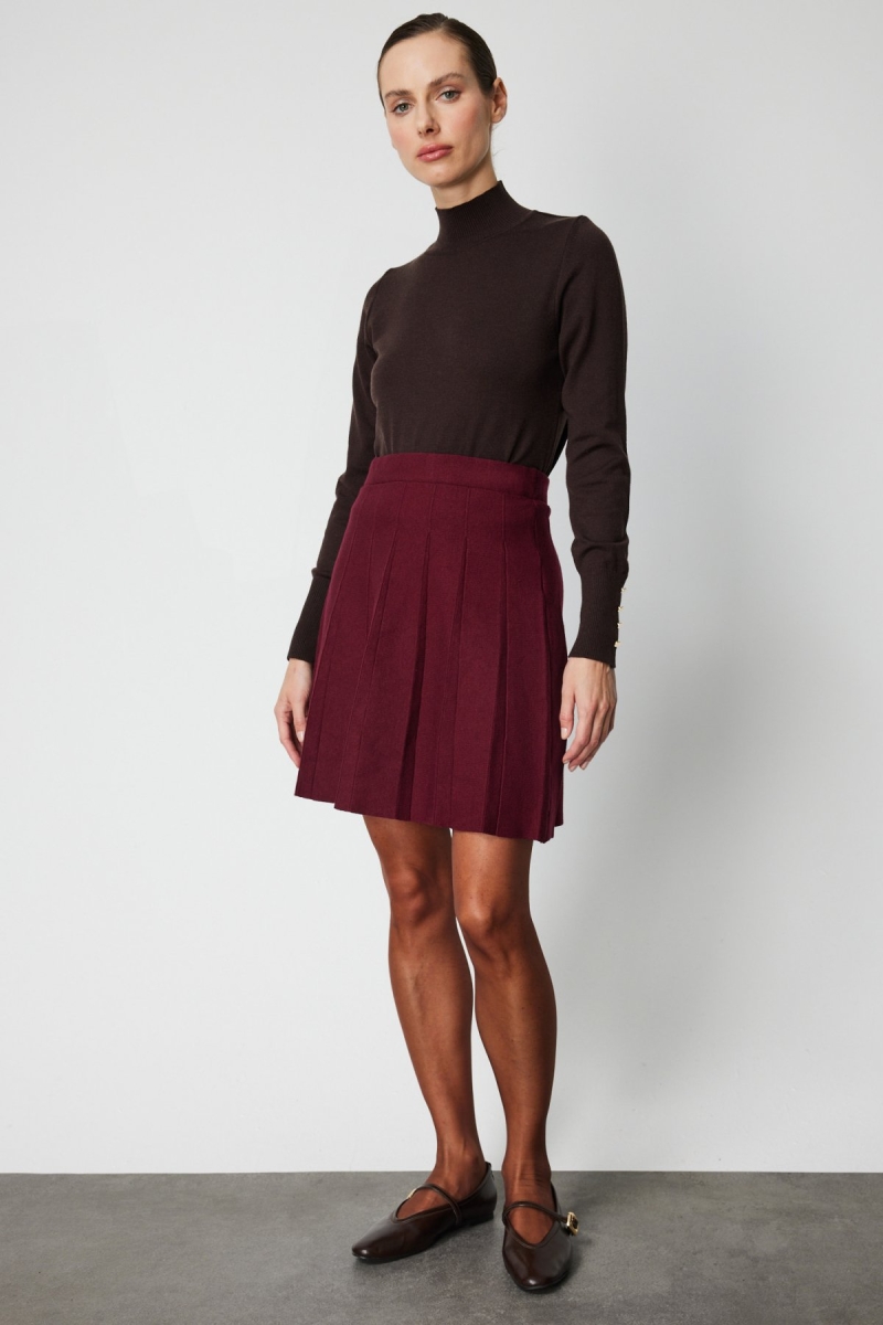 On Kadın Pileli Mini Triko Etek 69202 Bordo Bordo