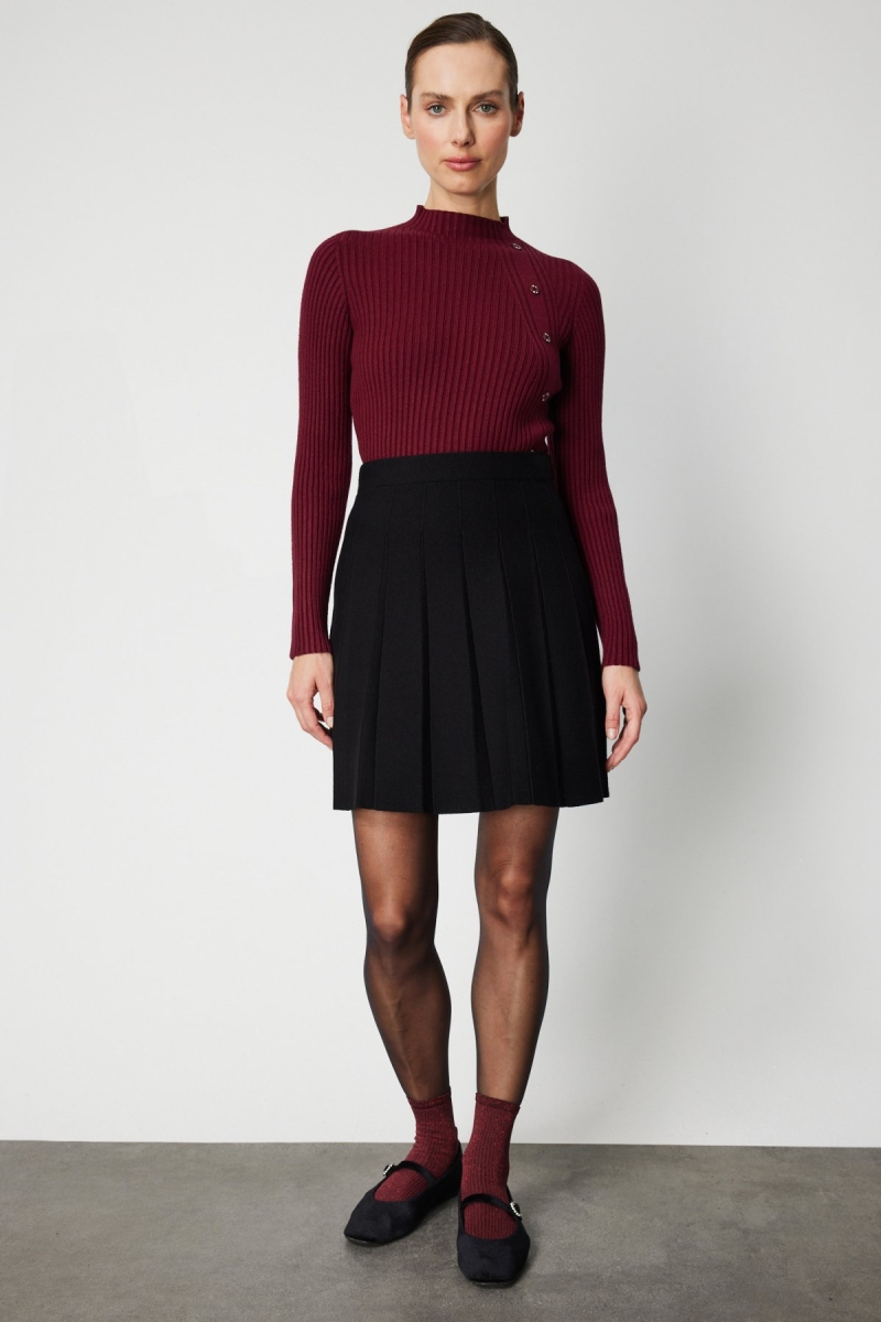 On Kadın Pileli Mini Triko Etek 69202 Siyah Siyah