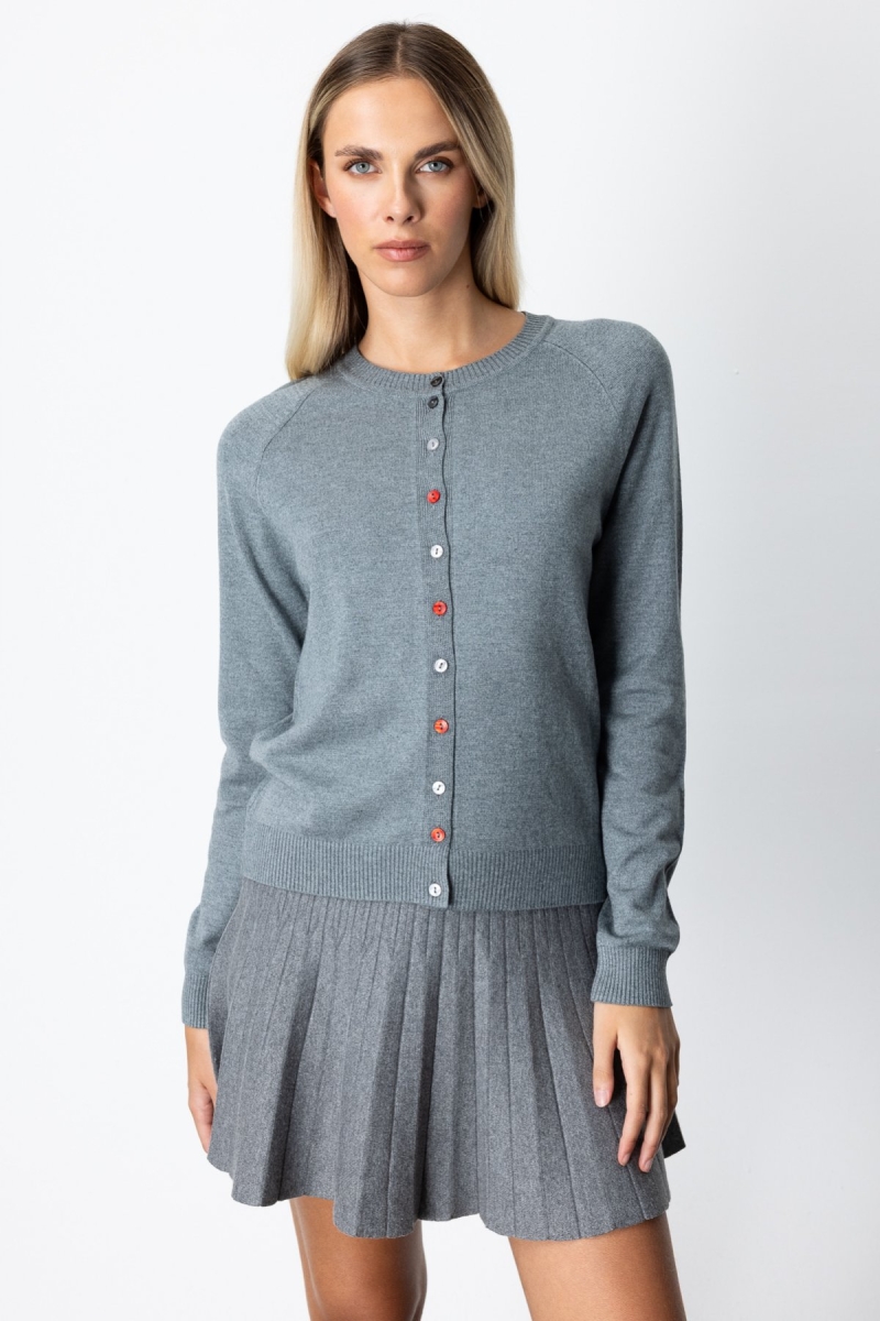 On Kadın Renkli Düğmeli Sıfır Yaka Triko Hırka 65921 Gri Gri