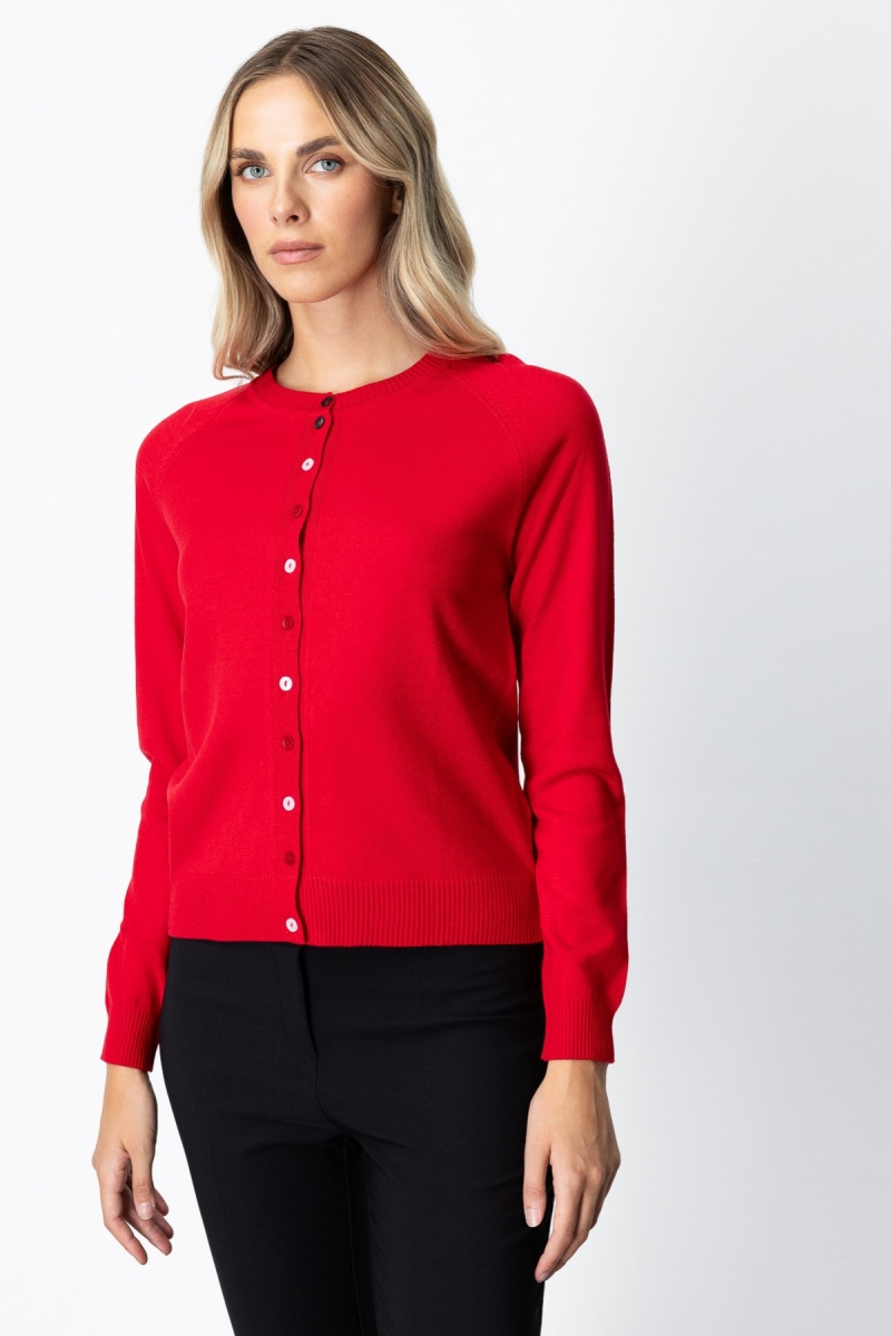 On Kadın Renkli Düğmeli Sıfır Yaka Triko Hırka 65921 Kırmızı Kırmızı