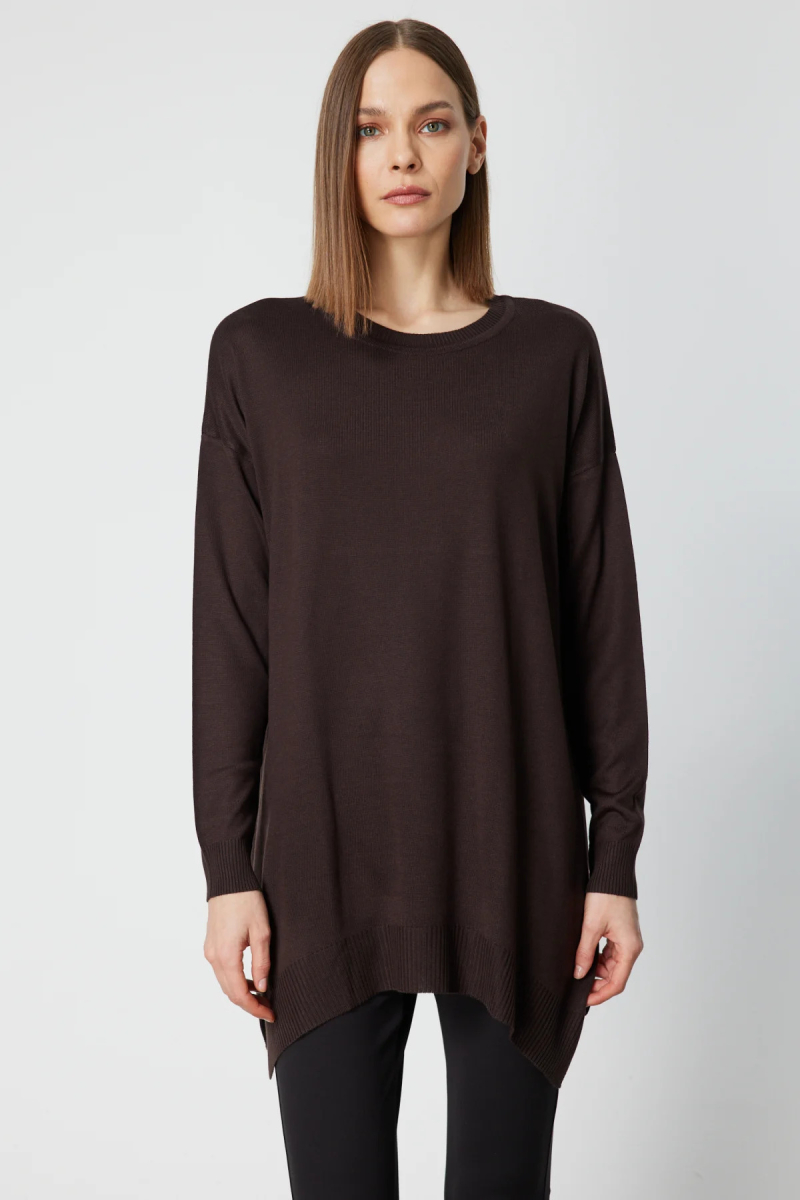 On Kadın Salaş Verev Tunik 65316 Kahverengi Kahverengi