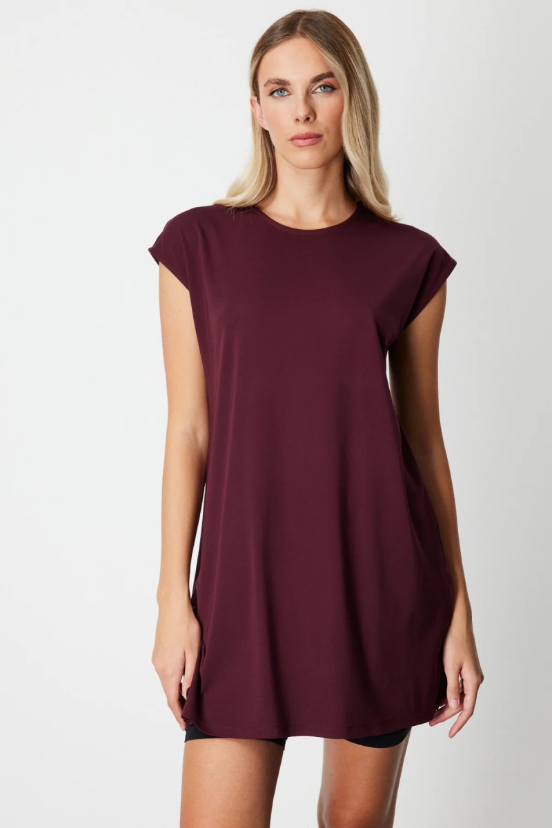 On Kadın Sıfır Yaka Basic Tunik 61419 Bordo Bordo