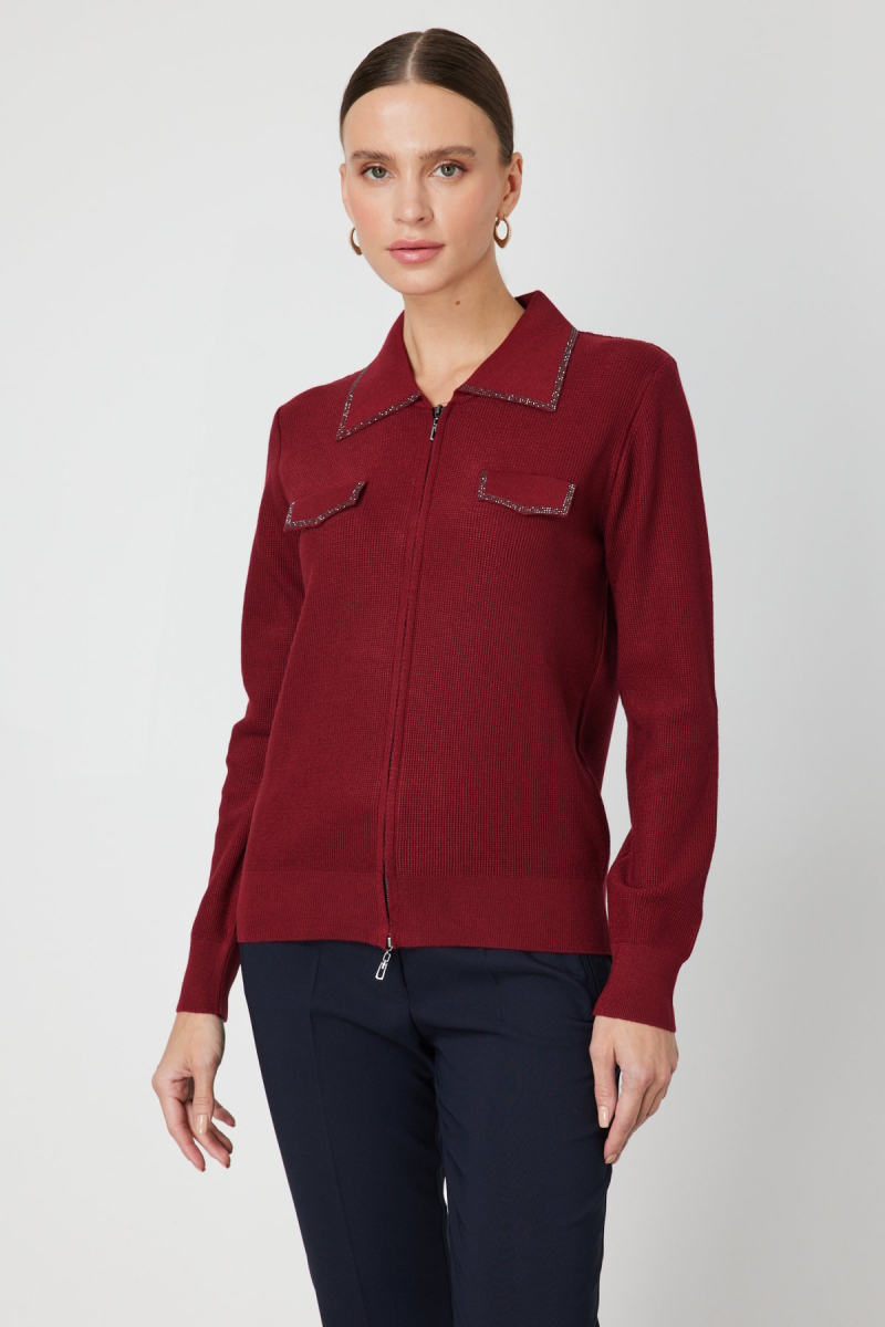 On Kadın Taş İşlemeli Triko Hırka 65926 Bordo Bordo