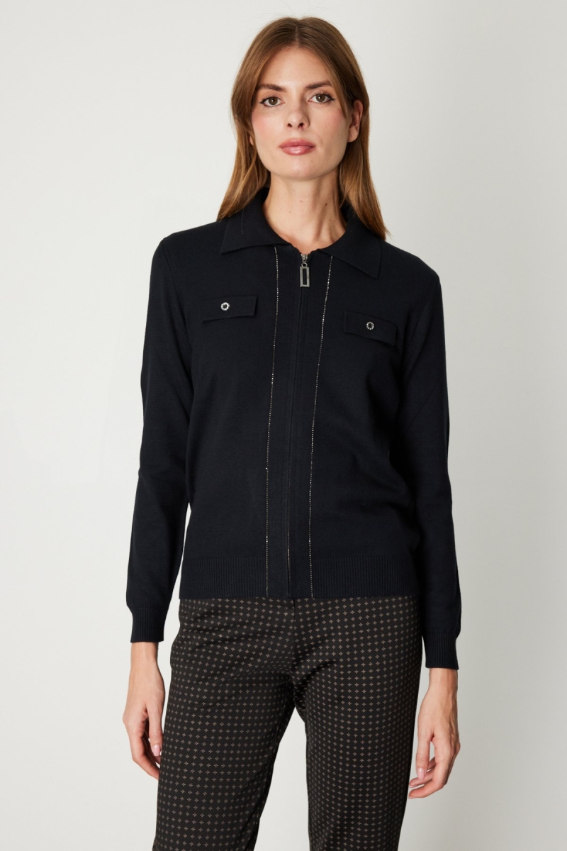 On Kadın Taş Şeritli Triko Hırka 65922 Siyah Siyah