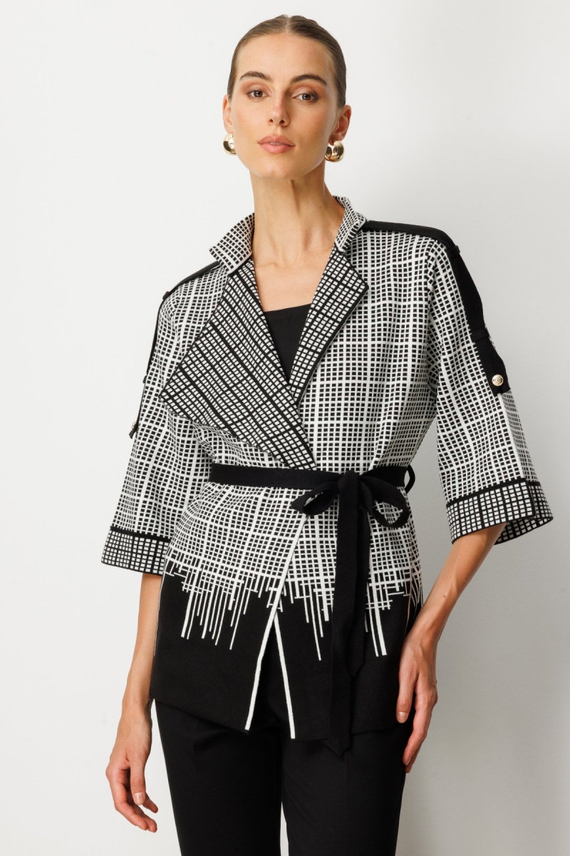 On Kadın Truvakar Kol Beli Kuşaklı Triko Hırka 65903 Siyah Siyah