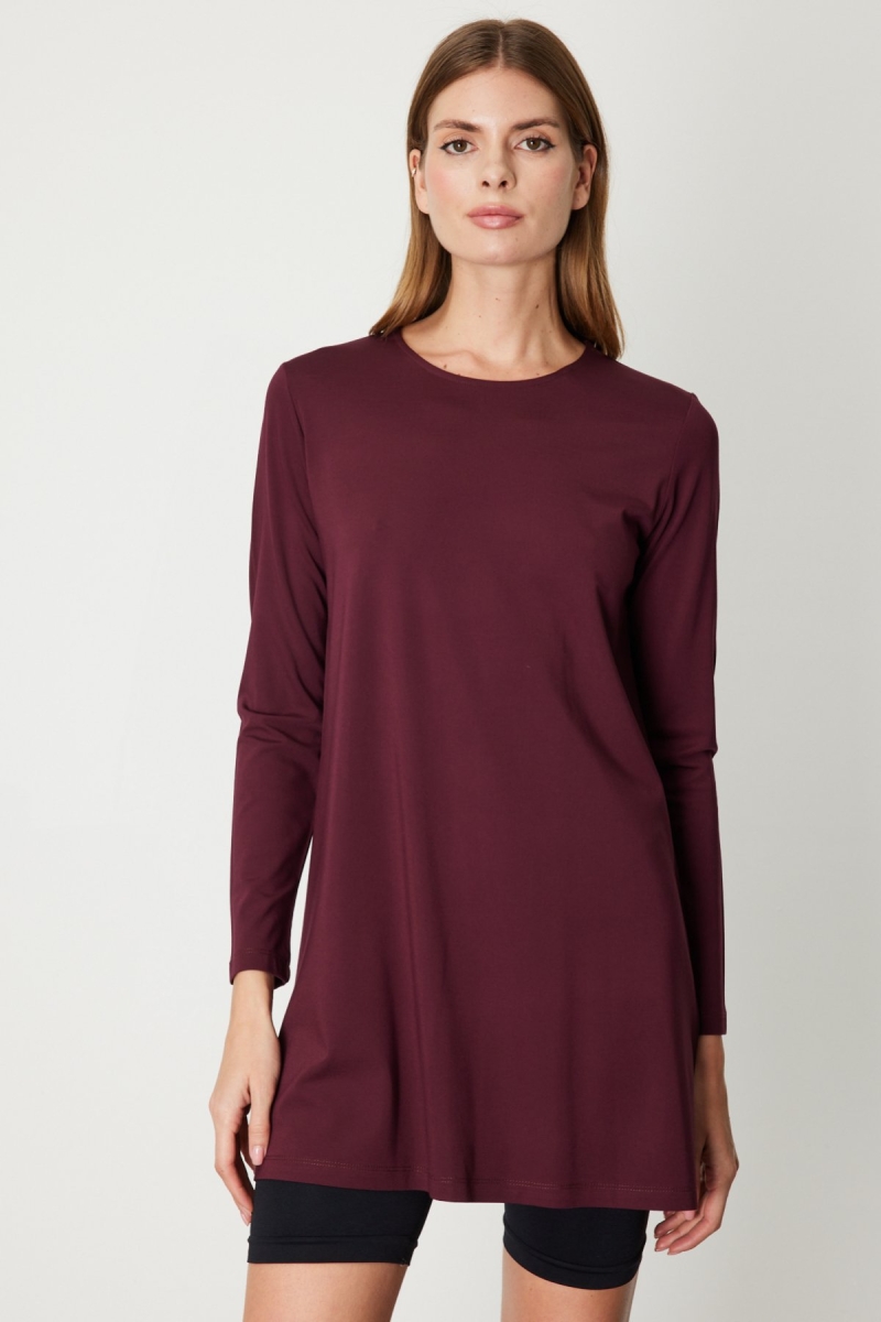 On Kadın Uzun Kollu Basic Tunik 61421 Bordo Bordo