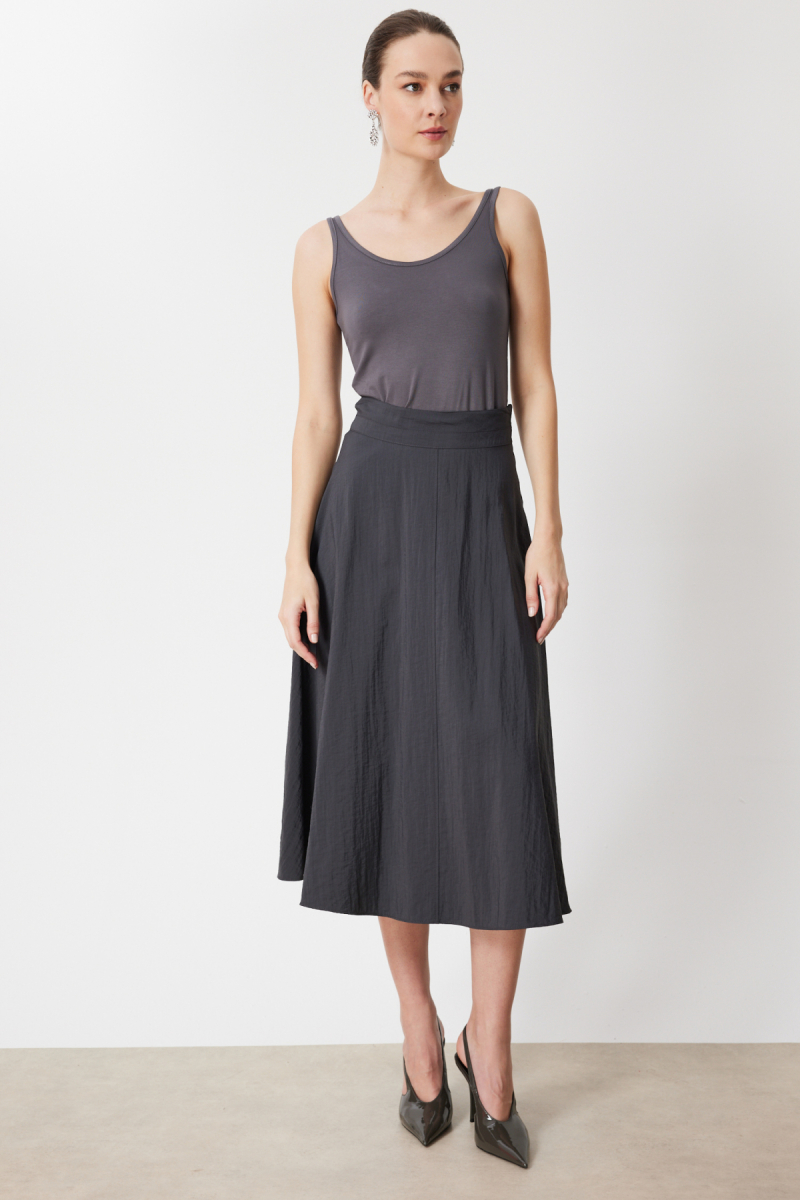 On Kadın Volanlı Maxi Etek 74206 Antrasit Antrasit