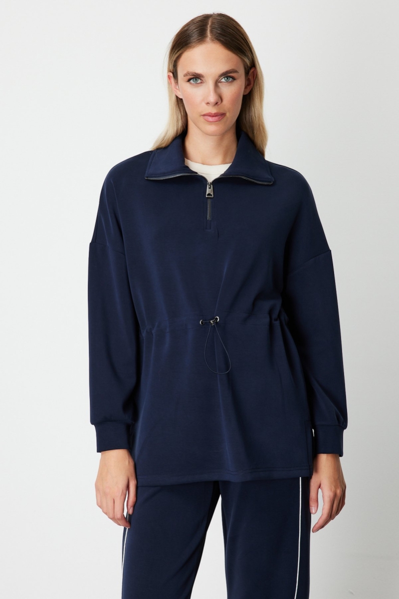 On Kadın Yakası Fermuarlı Sweat 66312 Lacivert Lacivert