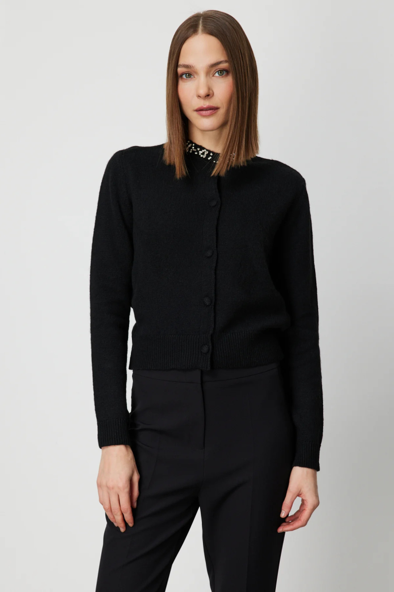 On Kadın Yakası Taşlı Triko Hırka 63927 Siyah Siyah