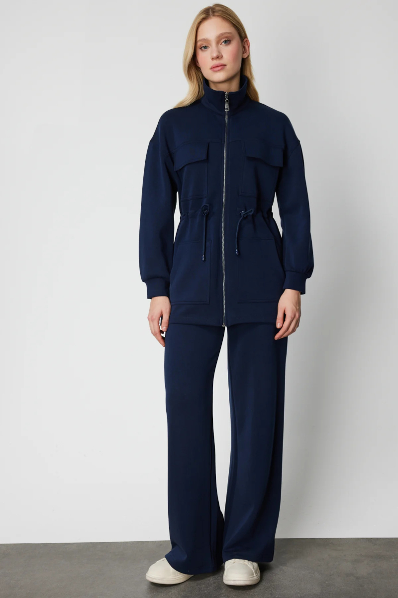 On Kadın Yan Cepli Bol Paça Eşofman Altı 66522 Lacivert Lacivert