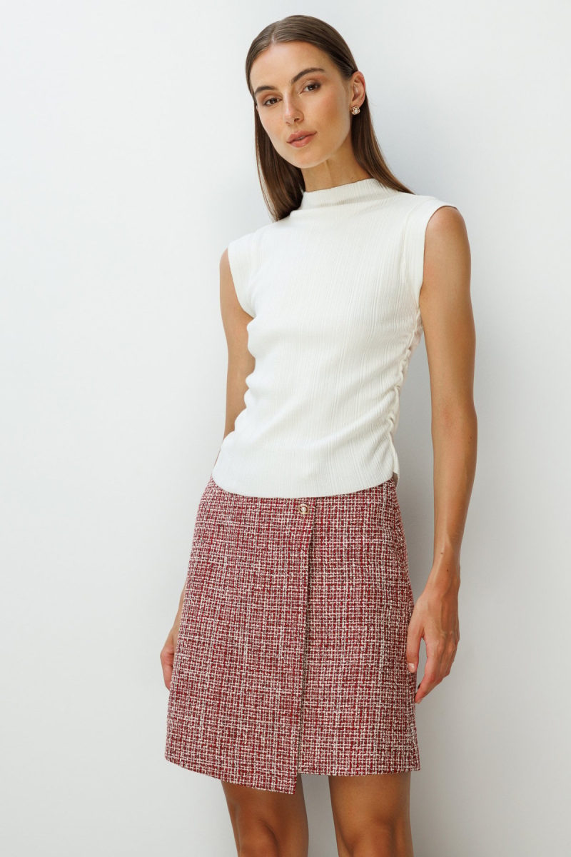 On Kadın Yanları Büzgülü Kolsuz Triko Kazak 65355 Ekru Ekru