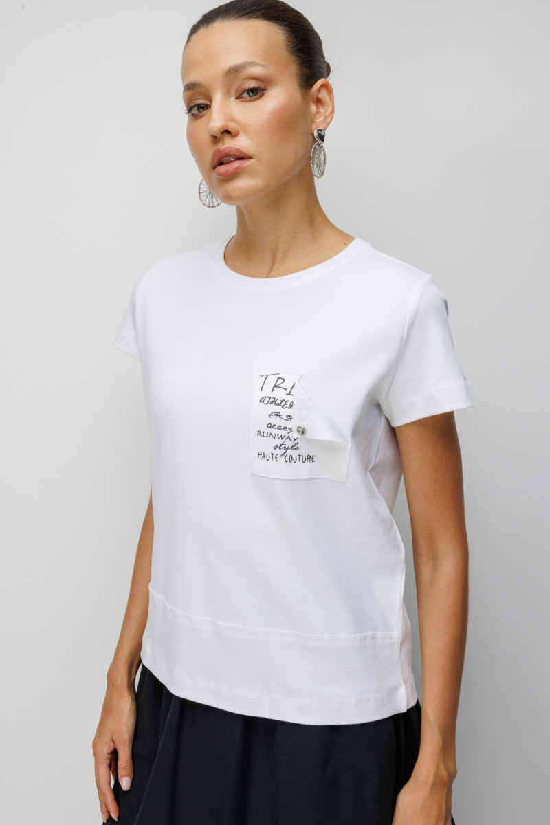 On Kadın Yazı Detaylı Sıfır Yaka Pamuklu T-Shirt 71464 Beyaz Beyaz