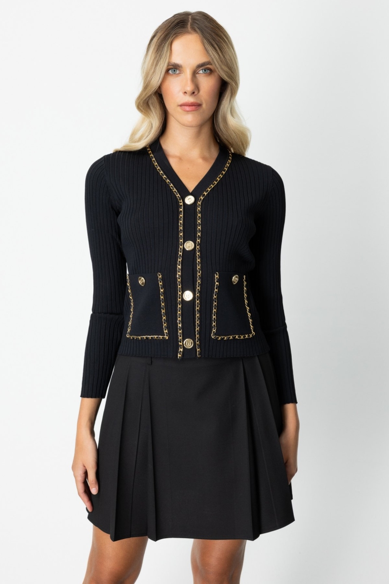 On Kadın Zincirli Fitilli Hırka 60951 Siyah Siyah