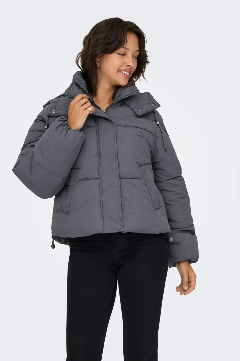 Only Kadın Kapüşonlu Çift Cepli Şişme Mont 15322013 Gri Gri