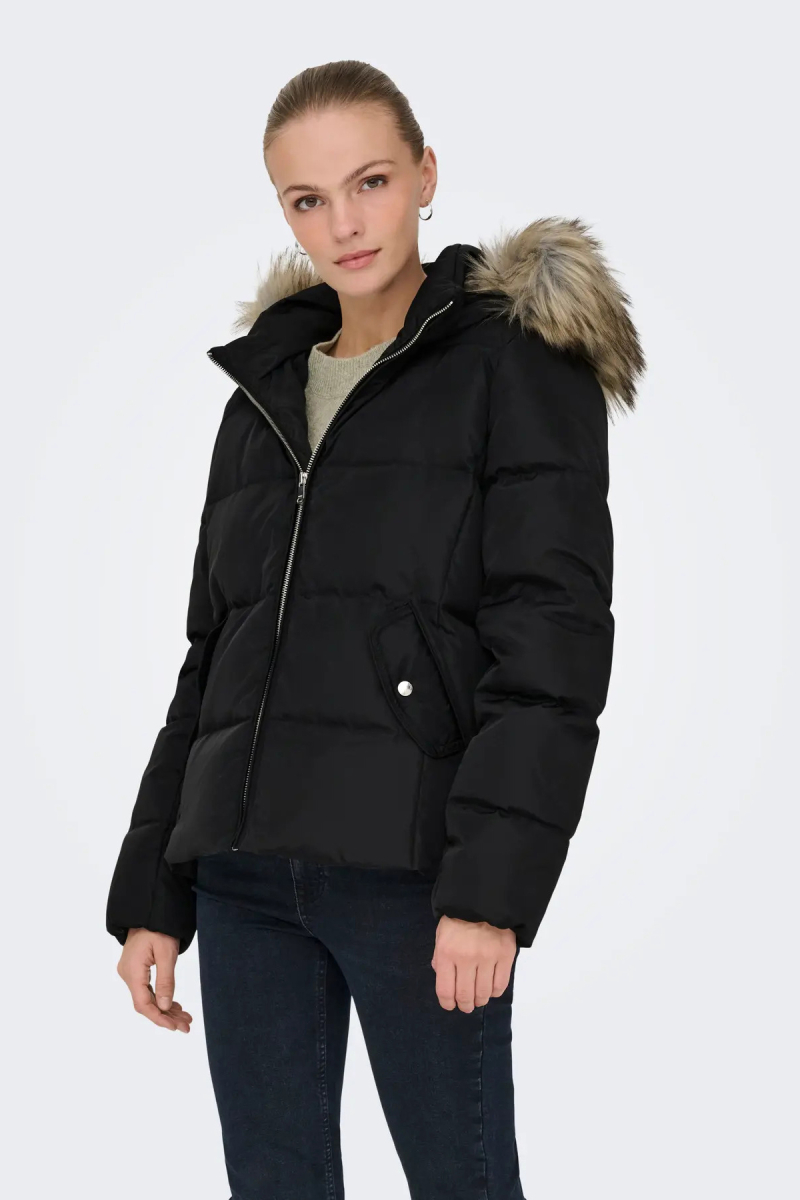 Only Kadın Kapüşonu Kürklü Mont 15349780 Siyah Siyah