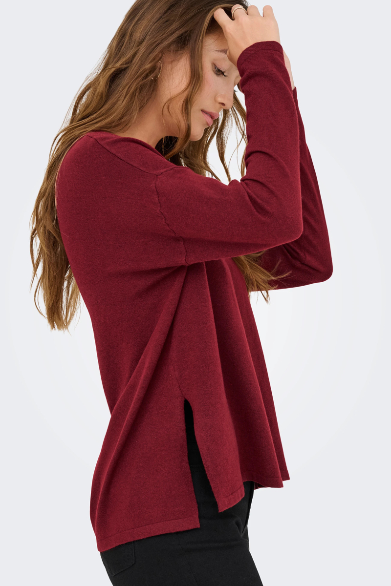 Only Kadın Onlamalıo Oversize V Yaka Örme Kazak 15340735 Bordo Bordo