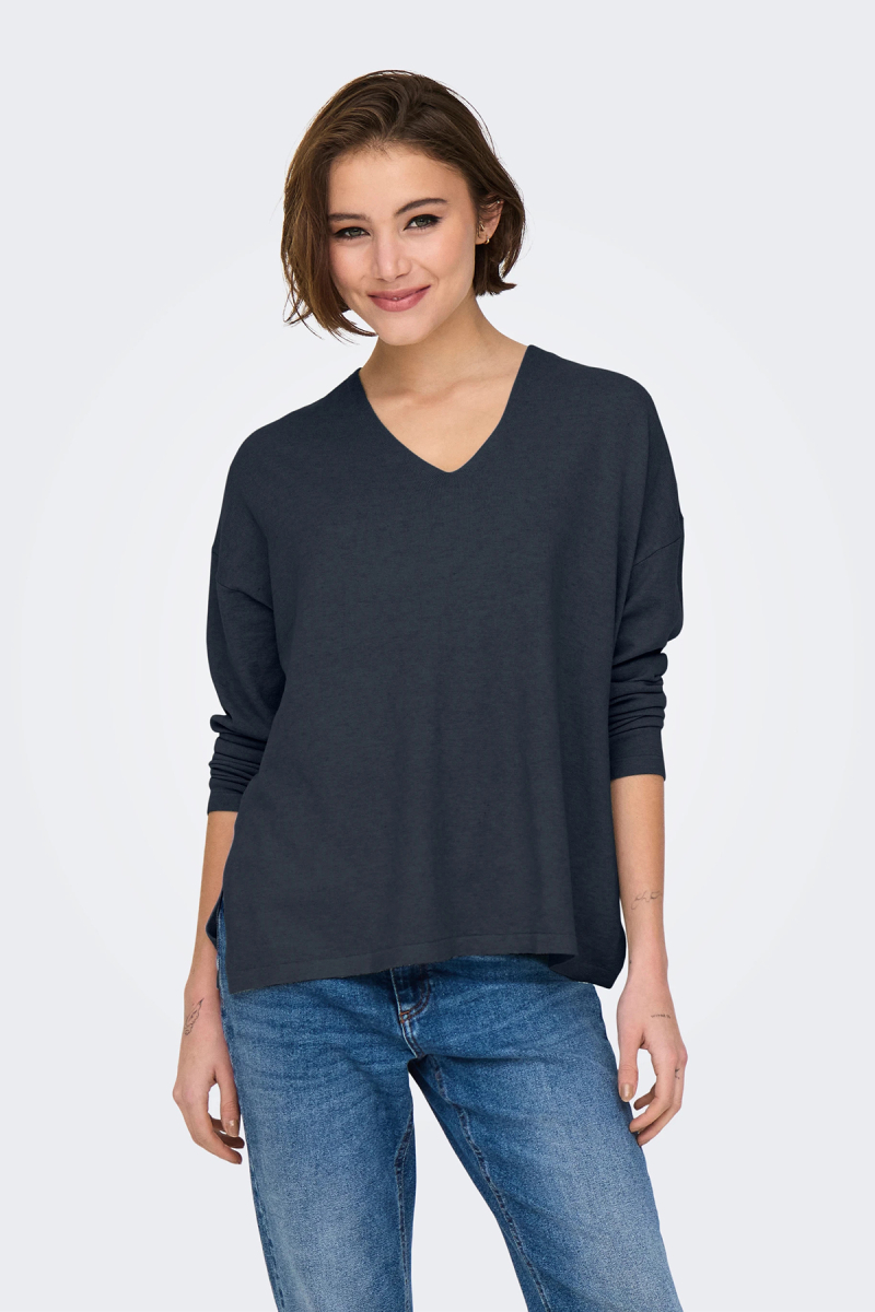 Only Kadın Onlamalıo Oversize V Yaka Örme Kazak 15340735 Lacivert Lacivert