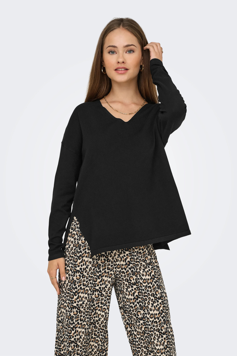 Only Kadın Onlamalıo Oversize V Yaka Örme Kazak 15340735 Siyah Siyah