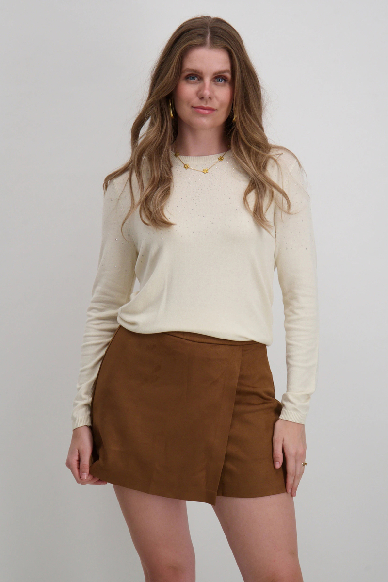 Only Kadın Onlanabella Taş Detaylı Bisiklet Yaka Kazak 15355228 Ekru Ekru