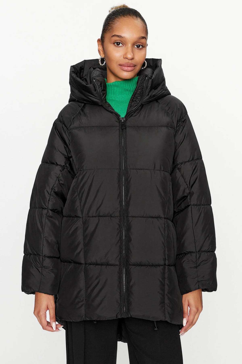 Only Kadın Onlasta Rahat Kalıp Kapüşonlu Uzun Puffer Mont 15293818 Siyah Siyah