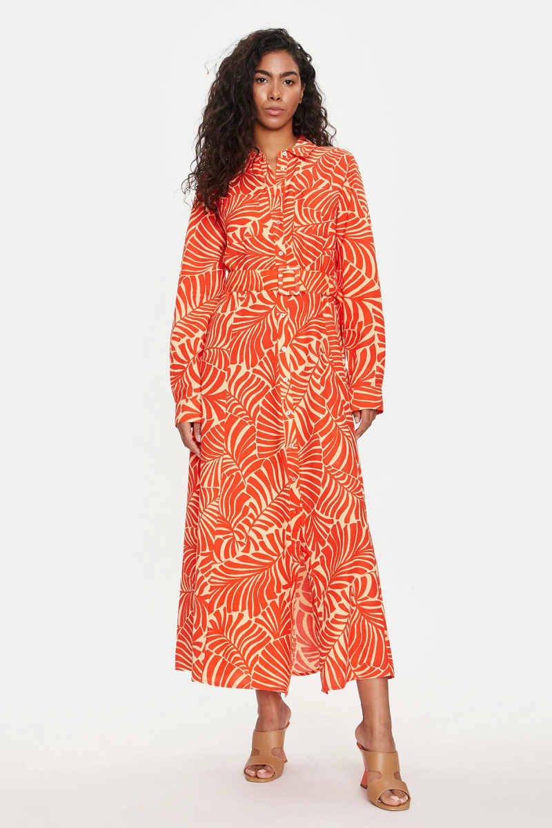 Only Kadın Onlcallıe Desenli Beli Kemerli Uzun Keten Elbise 15318799 Turuncu Turuncu