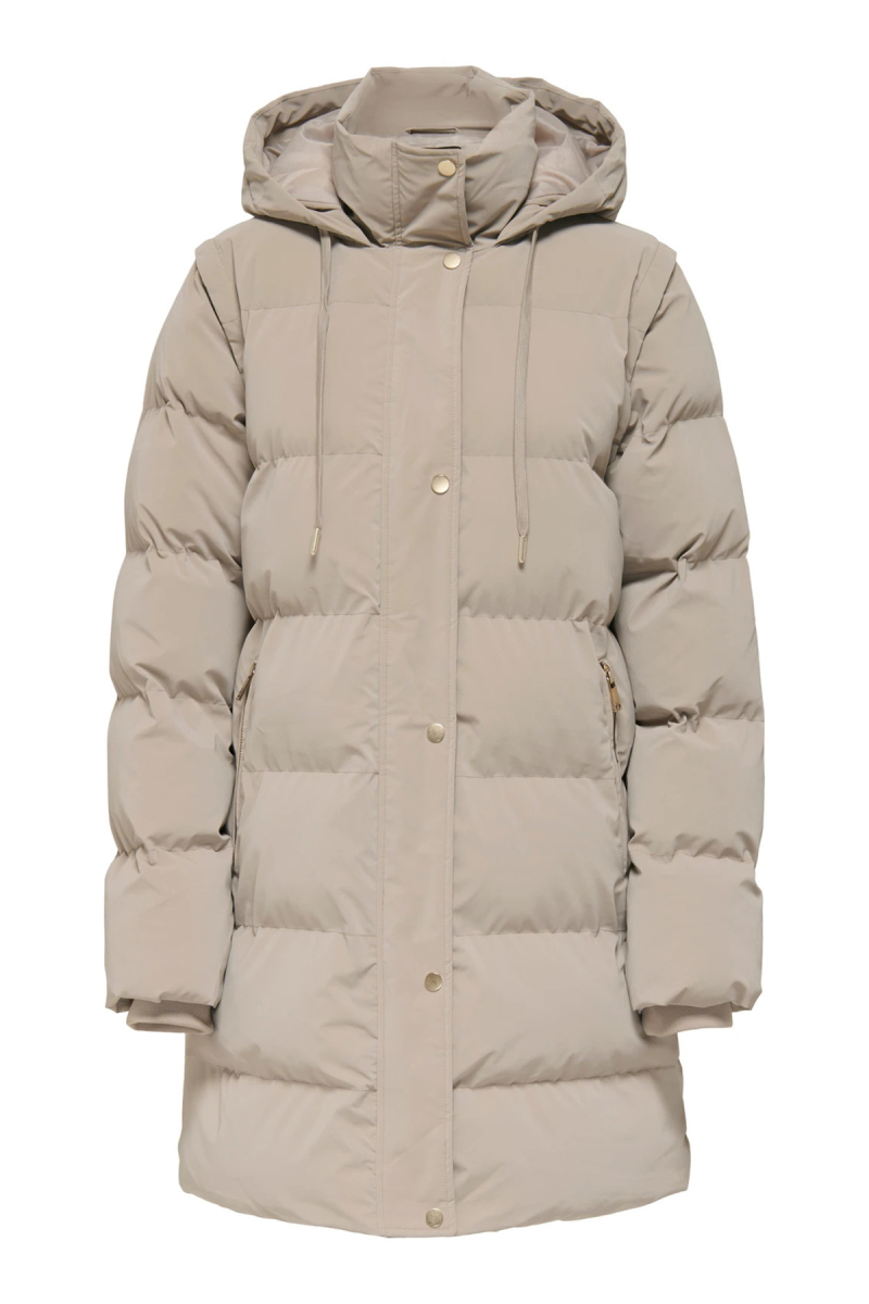 Only Kadın Onldıxıe Kapüşonlu Uzun Şişme Mont 15349120 Taş Taş