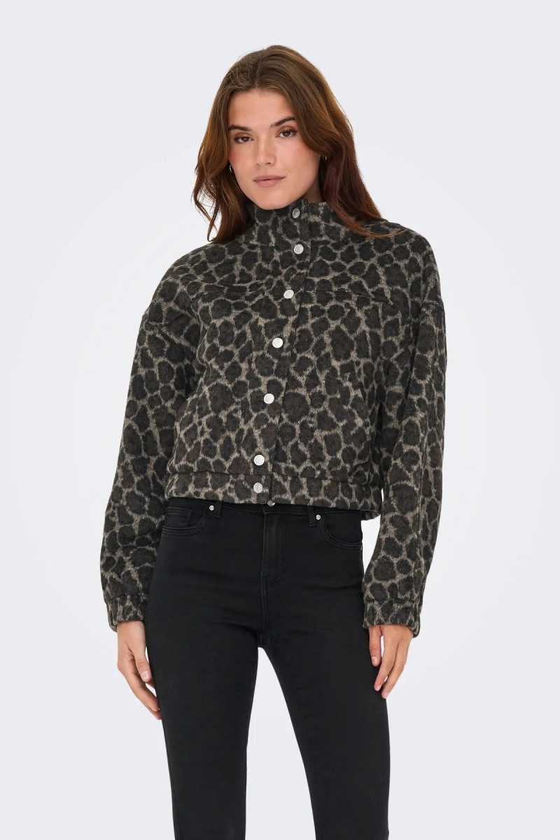 Only Kadın Onlemılıa Leopar Desenli Dik Yaka Mont 15349082 Kahverengi Kahverengi