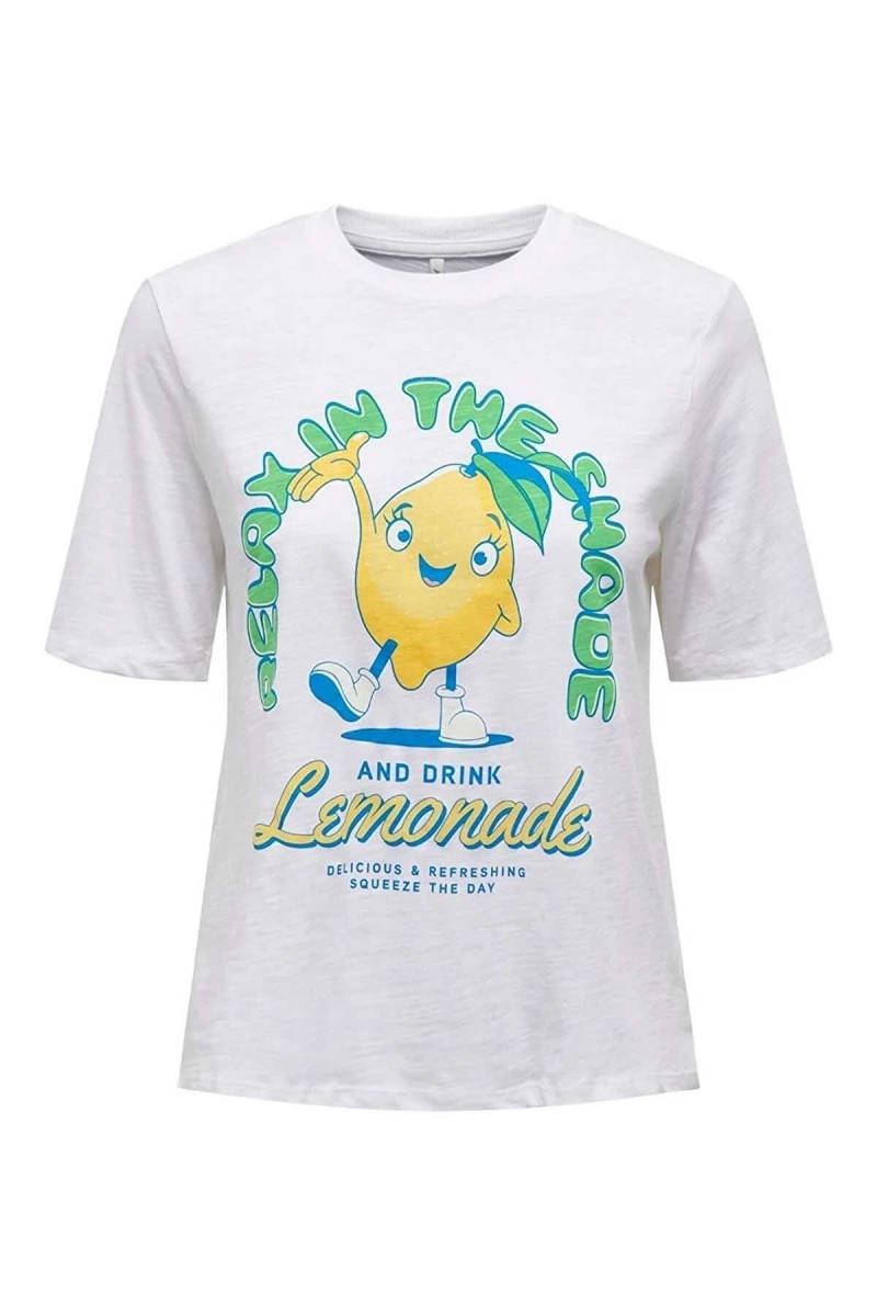 Only Kadın Onlfammy Bisiklet Yaka Meyve Baskılı T-Shirt 15296955 Beyaz Beyaz