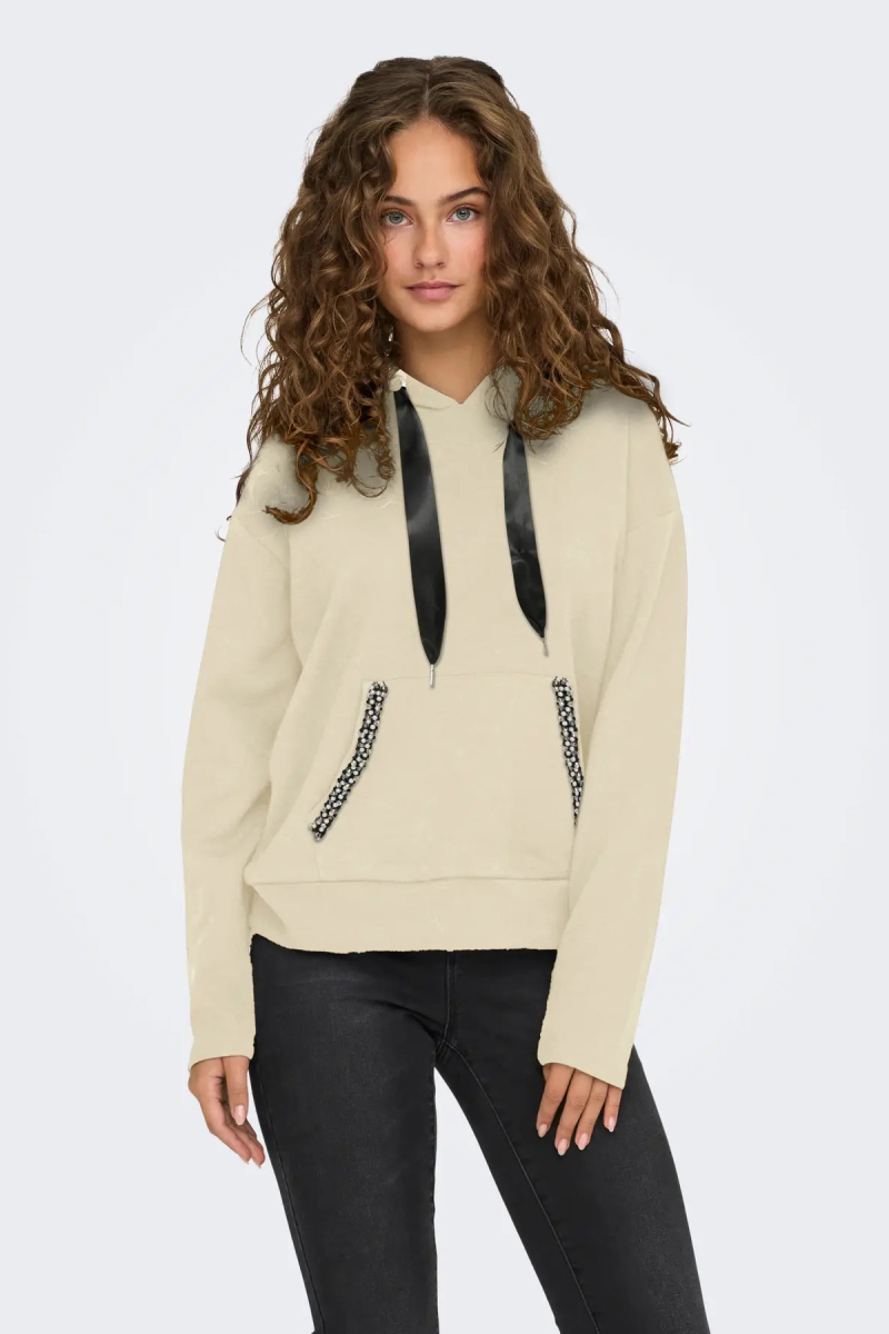 Only Kadın Onlfancy Kapüşonlu Kanguru Cepli Sweatshirt 15303838 Ekru Ekru