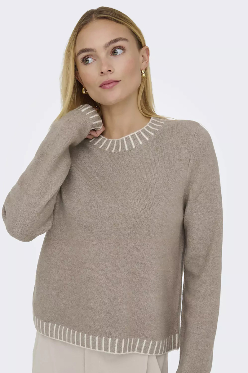 Only Kadın Onlfına Bisiklet Yaka Yünlü Örme Kazak 15350496 Vizon Vizon