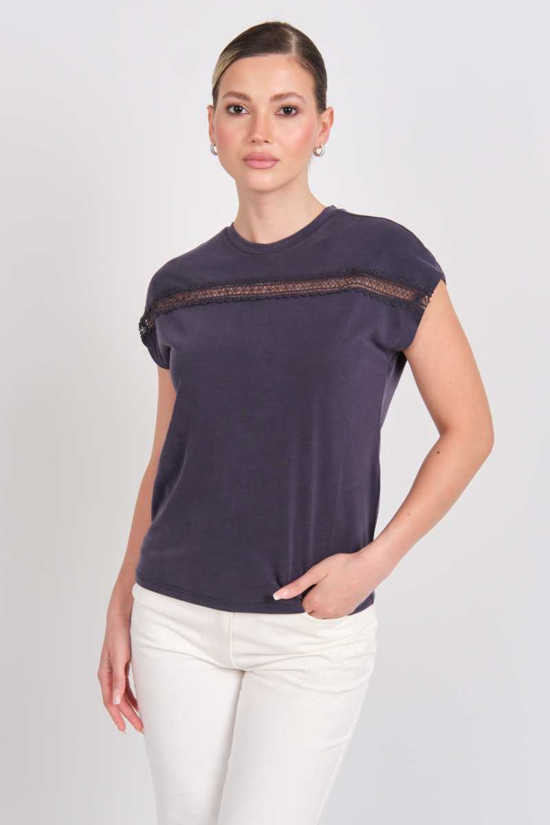 Only Kadın Onlfree Dantel Detaylı Kısa Kollu T-Shirt 15350108 Lacivert Lacivert
