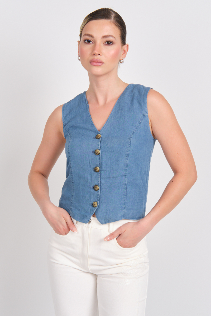 Only Kadın Onlırıs Kolsuz Düğmeli Jean Yelek 15337941 Indigo Indigo