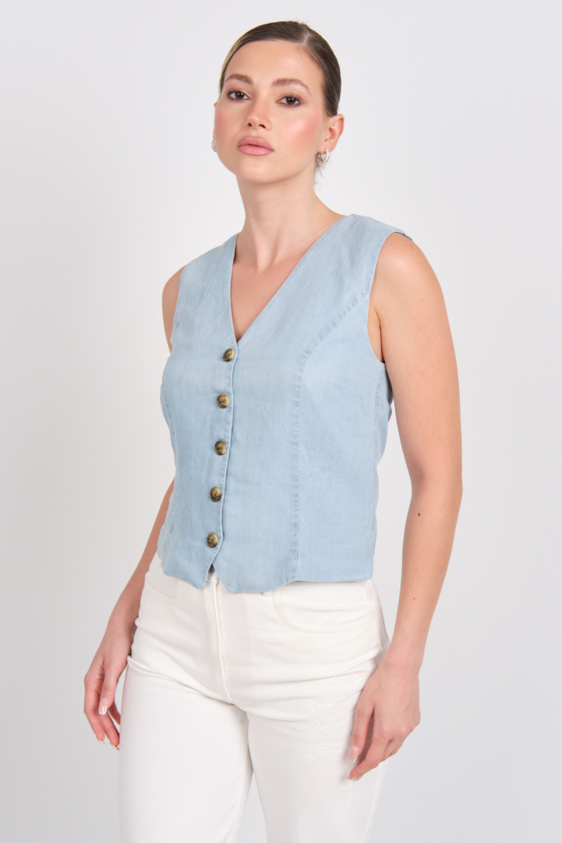 Only Kadın Onlırıs Kolsuz Düğmeli Jean Yelek 15337941 Mavi Mavi