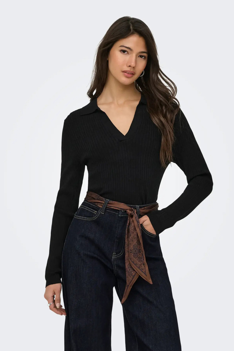 Only Kadın Onlkaya Polo Yaka Kazak 15344841 Siyah Siyah
