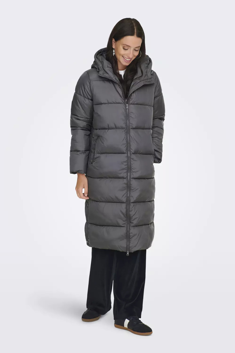 Only Kadın Onlmontana Kapüşonlu Uzun Şişme Mont 15226559 Gri Gri