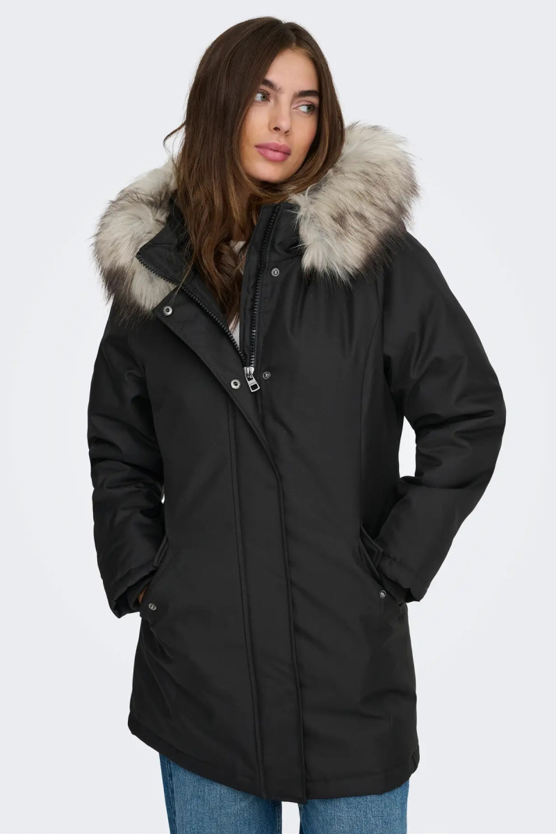 Only Kadın Onlnewkaty Kürk Yaka Kapüşonlu Mont 15300633 Black Black