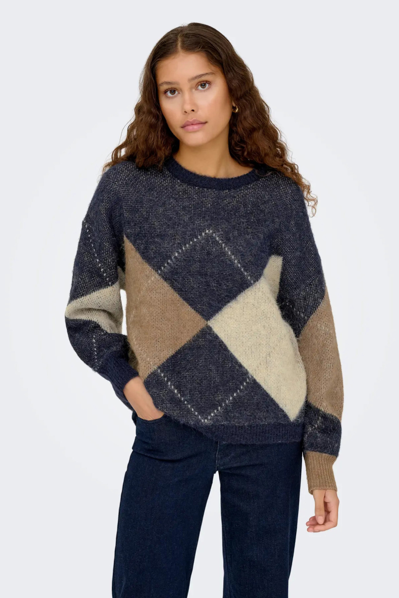 Only Kadın Onlnoeme Desenli Bisiklet Yaka Yünlü Kazak 15353226 Krem Krem