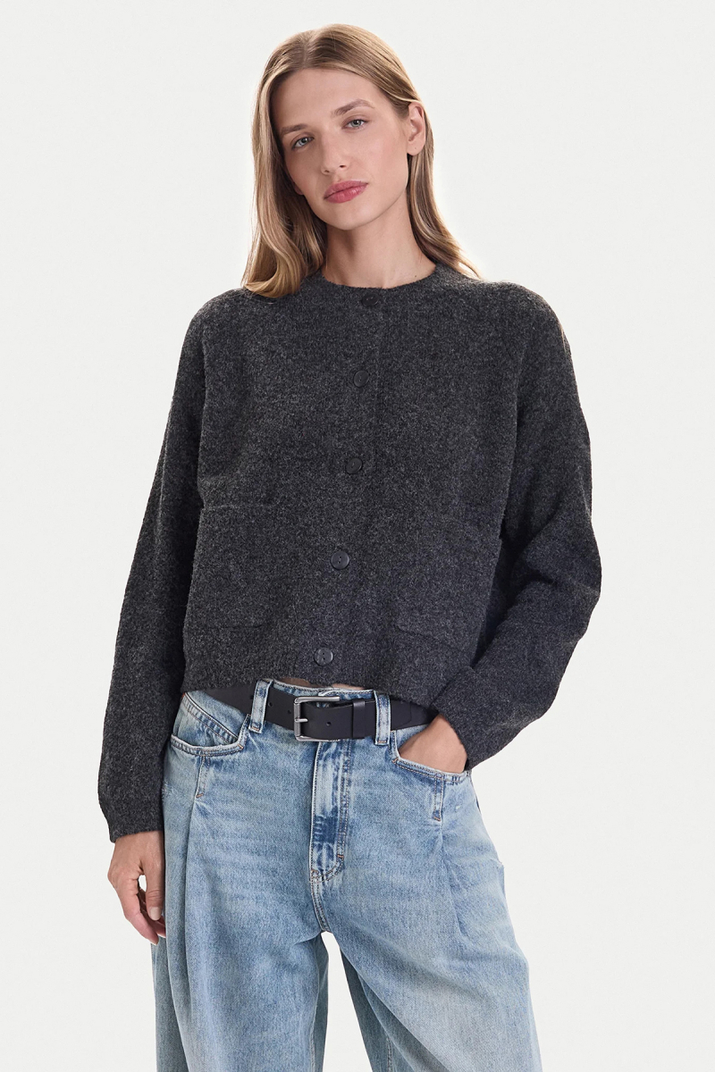 Only Kadın Onlpıemonte Sıfır Yaka Torba Cepli Yünlü Hırka 15344118 Koyu Gri Koyu Gri