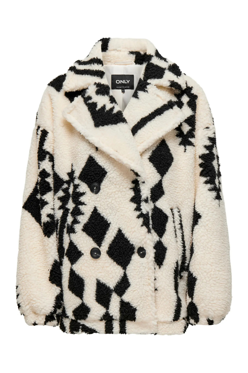 Only Kadın Onlpop Kruvaze Yaka Desenli Teddy Mont 15329909 Ekru Ekru