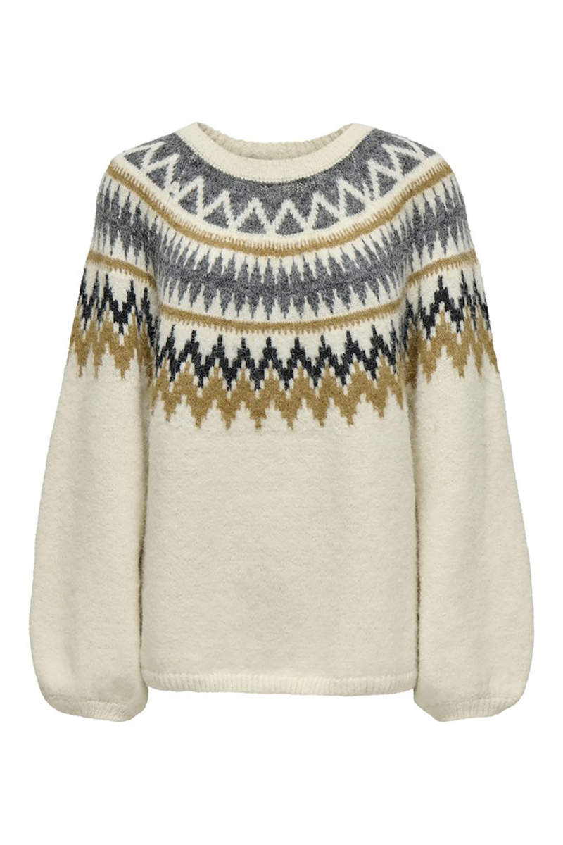 Only Kadın Onlreykja Desenli Sıfır Yaka Yünlü Kazak 15353221 Ekru Ekru