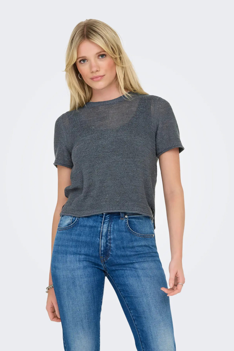 Only Kadın Onlsunny Kısa Kollu Triko Bluz 15254282 Indıa Ink INDIA INK